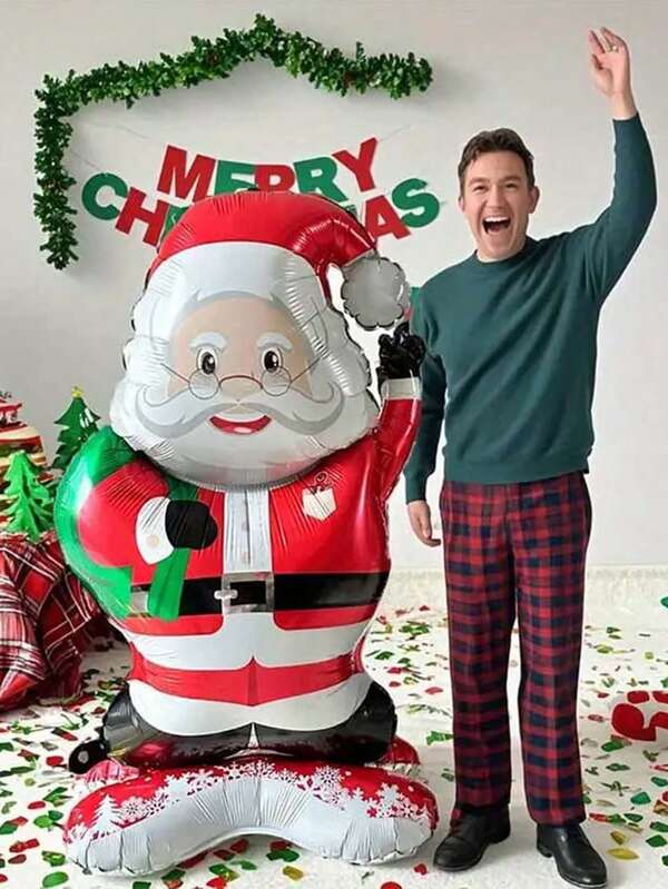 Balão gigante de 1 peça para festa de Papai Noel de 47" - Decoração resistente (vermelho e verde, fantasia de Natal, fundo de oficina) - Fácil configuração para Natal, aniversário, eventos - Decoração interna/externa, ocasião de feriado, design festivo, material de folha durável, reutilizável, decoração de festa em casa Balão de Natal