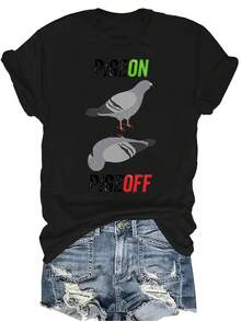 Camiseta con estampado de paloma para mujer y unisex, de verano, casual, transpirable y de personalidad, con cuello redondo y manga corta, para uso versátil, adecuada para adolescentes y adultos - Negro - Ver 1