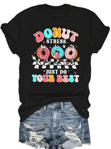 Camiseta de mujer y unisex "No te estreses, solo haz tu mejor esfuerzo" para el día del examen, de estilo casual y transpirable, con cuello redondo y manga corta, adecuada para adolescentes y adultos - Negro - Ver 1
