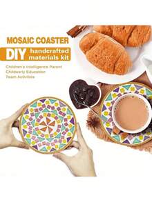 木制圆形杯垫、马赛克杯垫 - 圆形和方形杯垫、手工马赛克工艺品 DIY 套装、实惠的 DIY 木工礼品、自制父亲节礼物、工艺品、工艺套件、儿童工艺品、工艺用品>DIY 工艺品、DIY 套装、木制工艺套件