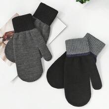 1 Pair Solid Color Casual Acrylic Full Finger Thick Warm Knitted Gloves For Men, Autumn/Winter