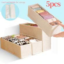 1/3/5pcs Foldable Linen Open Storage Basket, Non-Woven Sock Organizer, Wardrobe Storage And Organization, Stackable Drawer Style Storage Box, Saving Space, Suitable For Socks, Underwear, Ties, Scarves, Accessories, Cosmetics Multi-Purpose Storage Accessories, Home Decoration, Room Decoration. - Multicolor - View 14