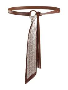 1 chiếc thắt lưng PU cổ điển phong cách Bohemian thường ngày dành cho nữ kèm khăn quàng cổ, đa năng để mặc hàng ngày, phù hợp với mọi mùa - Thắt lưng + khăn quàng cổ nữ - Xem 5