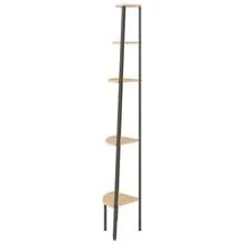 Estante de esquina de 5 niveles Larryhot marrón claro y negro 45,5 x 31,5 x 180 cm, resistente y duradero, fácil de montar, estilo decorativo, adecuado para guardar adornos, figuras, libros, artículos pequeños, etc. - Marrón - Ver 4