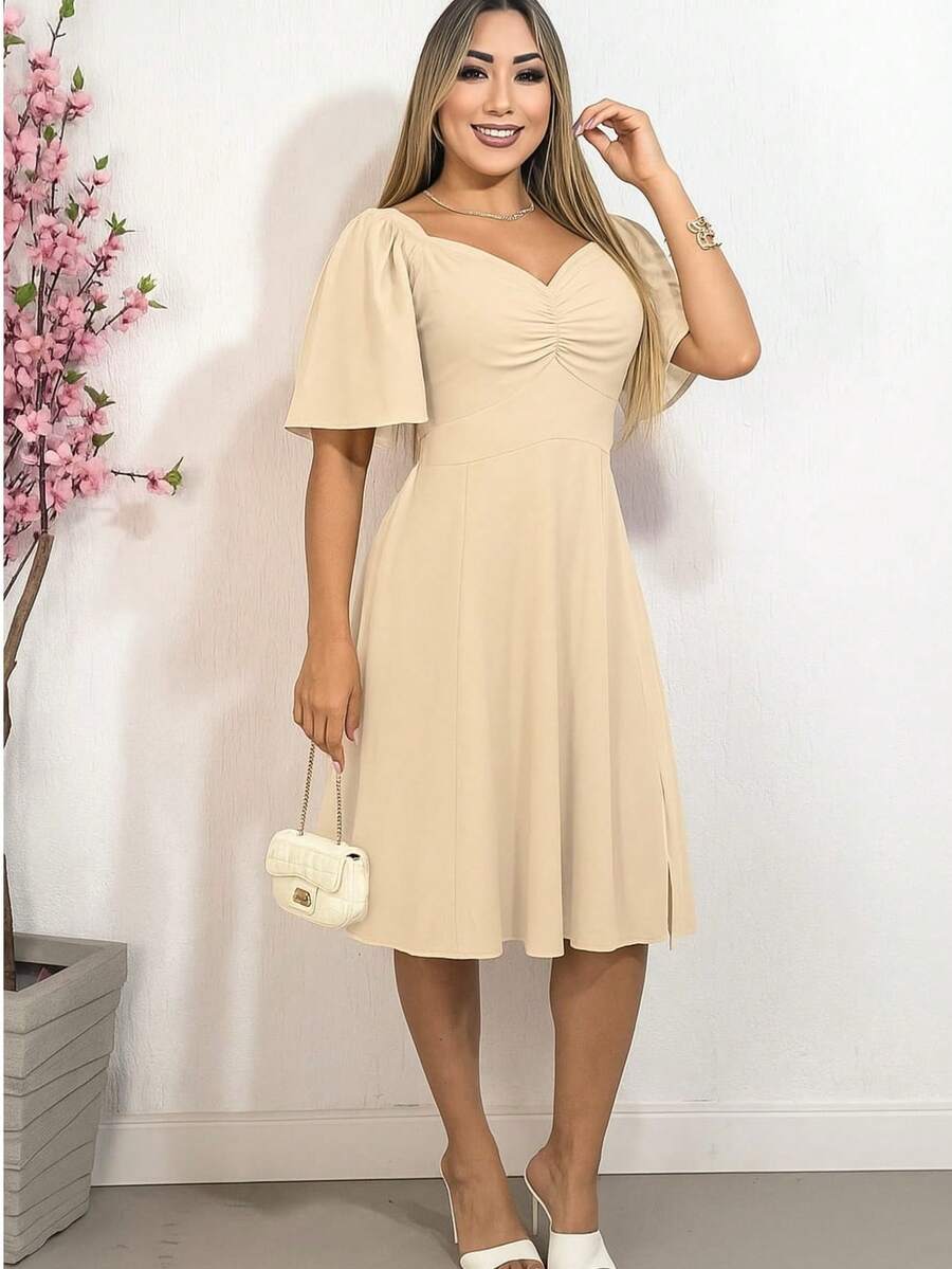 Elegance Flare Sleeve Romantic Dress - 米色 - 查看 1