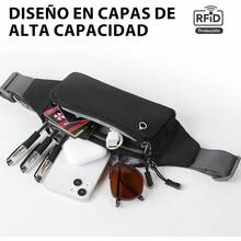 Riñonera Hombre, Cangurera de Viaje, Bandolera Cruzada Impermeable, Riñonera Multifuncional con Cremallera para Correr, Senderismo, Ciclismo, Camping, Actividades al Aire Libre (Negro) - gris - Ver 2
