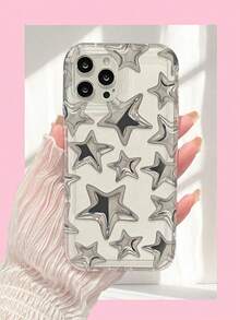 1pc Silver Star Print Airbag Transparent TPU Phone Case Compatible With IPhone 16 15 14 13 12 11 Pro Max 7 8 Plus SE2 SE3 XR X XS,International Version, Not The Domestic Version - Multicolor - View 4