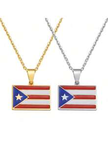 1pc PR Puerto Rico Pendant Necklaces For Women Girls Stainless Steel Hawaii Guam Guadeloupe Mayotte Hibiscus Flowers Jewelry