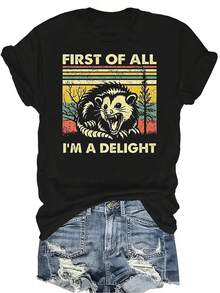 Camiseta con patrones interesantes para mujer y unisex, de verano, casual, transpirable, con cuello redondo, manga corta, estilo urbano y versátil, adecuada para adolescentes y adultos - Negro - Ver 1