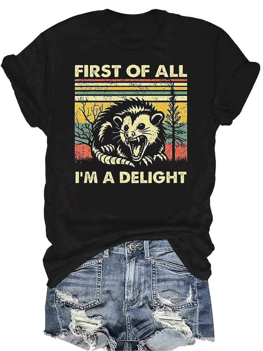 Camiseta con patrones interesantes para mujer y unisex, de verano, casual, transpirable, con cuello redondo, manga corta, estilo urbano y versátil, adecuada para adolescentes y adultos - Negro - Ver 1