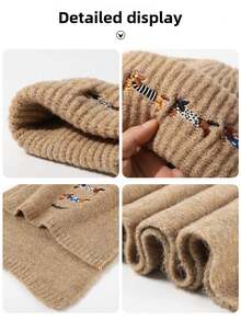 Women's Cute 3 Dachshund Dogs Knitted Hat And Scarf 2 Pieces Set, Warm And Windproof For Outdoor Use In Autumn/Winter Fall Valentines Gift