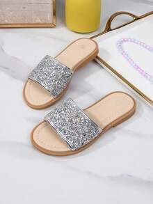 Girls' Fashion Casual Outdoor Beach Sandals, Comfortable Slip-On House Slippers - Silver - View 12