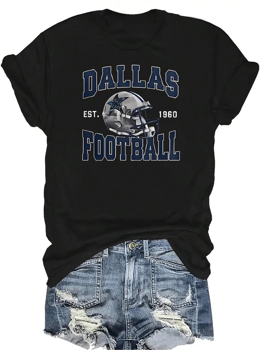 Camiseta de fútbol para mujer, unisex, de verano, casual, transpirable, con personalidad, cuello redondo, manga corta, ropa de calle, versátil, adecuada para adolescentes y adultos - Negro - Ver 1