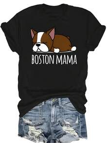 Camiseta de mujer unisex para amantes de perros Boston Terrier rojos, de estilo casual y transpirable, con cuello redondo y manga corta, adecuada para adolescentes y adultos - Negro - Ver 1