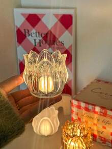 1 件/4 件郁金香图案水晶烛台、透明许愿烛台、玻璃烛台、轻巧浪漫烛杯、香薰烛台、烛杯、圣诞婚礼派对装饰、节日装饰（不含蜡烛）