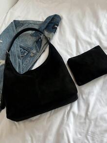 1 件 YouBei 绒面革腋下包女士单肩斜挎包（带小袋），适合女孩、女士、大学生、年轻专业人士，非常适合工作、商务、通勤、上学 - 黑色 - 查看 4