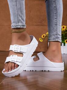 女士家居拖鞋、室内拖鞋、水鞋、浴室拖鞋、卧室拖鞋、平底拖鞋、轻便情侣厚底拖鞋 - 白色 - 查看 7