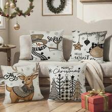 4pcs Christmas Theme Pillow Covers, Single-Sided Linen Pillow Shams, 45*45cm/18*18 Inches, 3 Size Options, Suitable For Living Room, Bedroom, Dining Room, Outdoor Sofa, Bed Decor, Creating A Festive Christmas Atmosphere. Home Decor Christmas Decorations Room Decor Pillow Case Pillow Cases Cushion Cover Cushion Covers