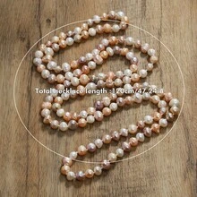 1pc 120cm Elegant French Style Cultured Pearl Necklace With Asymmetrical White And Purple Mixed Knots - Classic Luxury Design, Suitable For Casual Wear Or Gift, Freshwater Pearl Jewelry