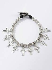 1PC New Simple And Fashionable Street Y2K Asymmetric Cross Clover Round Tassel Braided Bead Bracelet, Suitable For Men And Women's Daily Matching, Suitable For Party And Birthday Gifts Autumn/Winter Halloween