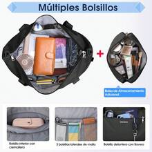 IGOLUMON Bolsa de Viaje para Mujer Hombre Bolsa Deportiva Expandiblede 2 Piezas Maleta de Mano con Compartimento para Zapatos y Bolsillo Impermeable - Negro - Ver 8
