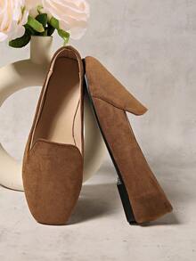 Women's Square Toe Soft Bottom Slip-On Flats, Fashion Versatile Loafers, Breathable Solid Color Patchwork, Suitable For Casual, Beach, Party, Commuting, Basic, Spring/Summer/Autumn/Winter