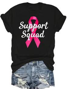 Camiseta de Equipo de Apoyo para Mujer Unisex, Casual de Verano, Transpirable, de Personalidad, Cuello Redondo, Manga Corta, Ropa de Calle Versátil, Adecuada para Adolescentes y Adultos - Negro - Ver 1