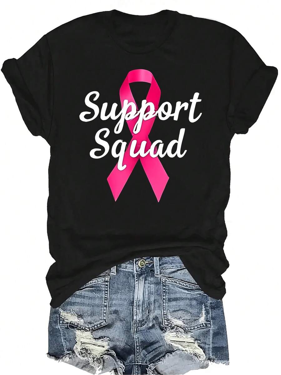 Camiseta de Equipo de Apoyo para Mujer Unisex, Casual de Verano, Transpirable, de Personalidad, Cuello Redondo, Manga Corta, Ropa de Calle Versátil, Adecuada para Adolescentes y Adultos - Negro - Ver 1