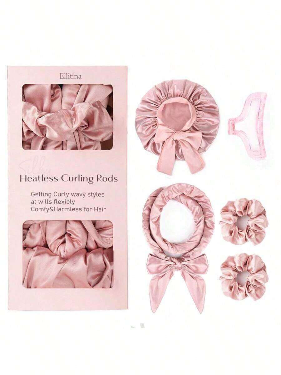 Ellitina 5 件套免加热卷发器套装，带奢华缎面帽 - 柔软睡眠头带，适合长发，简易 DIY 卷发棒及配件，低过敏性，完美的女士礼品盒，卷发器，卷发刷，滚筒，卷发产品，卷发器，卷发滚筒，卷发器，理发师，卷发器，滚筒，卷发产品，卷发器，卷发滚筒，圣诞节，卷发器，卷发工具，免加热卷发器，卷发刷，美发设备，免加热波浪，旅行必需品，发型，美发 - 彩色 - 查看 1
