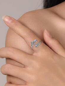 1 anel ajustável de pedra da lua com gota d'água, joia estilo boêmio adequada para uso diário (padrão aleatório)