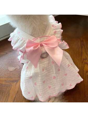Cute Heart Print Dog Cat Dress With Bow Decoration - Perfect For Birthdays And Holidays - Ideal For Small, Medium, And Large Dogs And Kittens