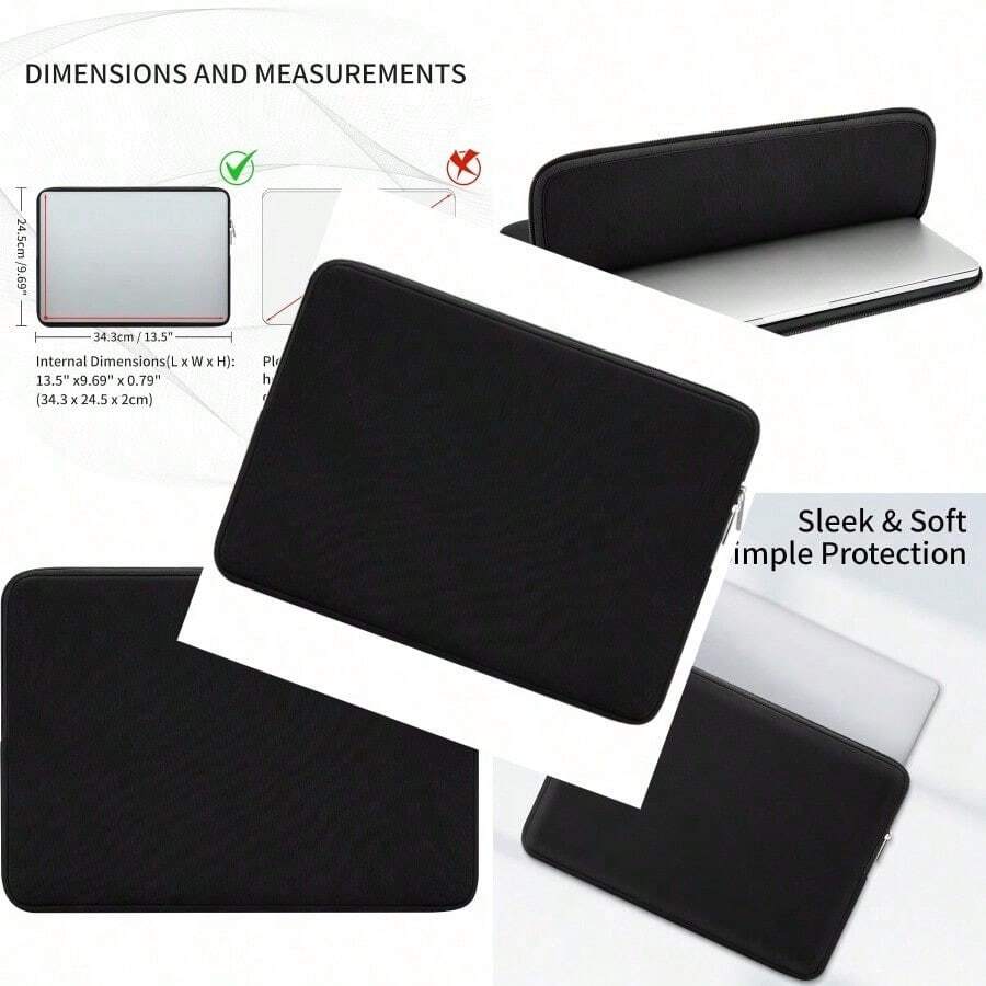 14 Inch Laptop Sleeve Case Protective Soft Padded Zipper Cover Carrying Computer Bag Compatible With 14" Notebook Chromebook Tablet Ultrabook Black