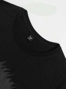 Camiseta de manga corta con cuello redondo y estampado simple para hombres de talla grande Manfinity Homme - Negro - Ver 3