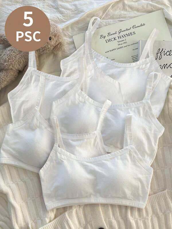 Teen Girls Underwear Fixed Cup Bra Development Period Junior High School Students Suspenders Small Vest Anti-Convex Dots High School Students Girls Big Children Short Breast Wrap Bra Sports