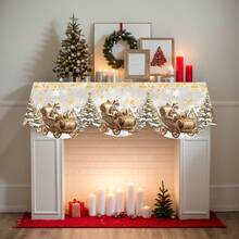 1 écharpe de cheminée en polyester avec l'impression d'un traîneau du Père Noël en or, en polyester durable de 200 cm x 50 cm, avec une scène enneigée, un arbre de Noël et des détails de paillettes dorées. Style luxueux et scintillant pour la décoration de manteau de cheminée pour Noël, les fêtes, les mariages d'hiver, les célébrations du Nouvel An et la décoration d'arrière-plan photo.