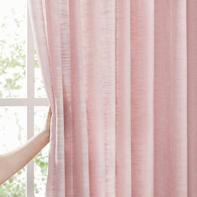 Linen Semi Sheer Curtains Bedroom Living Room, Beige Curtain Panels 63 Inch Length Sheer Linen Textured Window Drapes Farmhouse Filtering 2 Panels Rod Pocket, Window Treatments