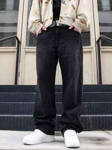 Men's Loose Fashion Pocketed Casual Versatile Straight Leg Jeans, All Season, Grunge