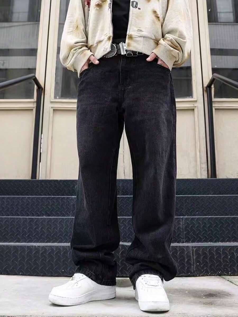 Men's Loose Fashion Pocketed Casual Versatile Straight Leg Jeans, All Season, Grunge