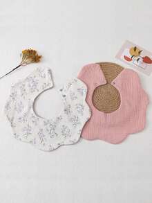 Baby Nylon Bow Knitted Headband, Floral Crinkle Fabric 360° Fake Collar, Cloud Drool Bib, Cute Infant Feeding Bibs Set - Multicolor - View 9