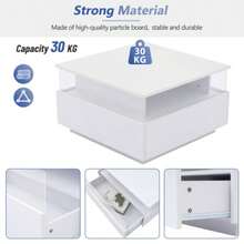 Coffee Table With Storage Living Room, Modern LED Coffee Table, Square Tea Table With 2 Sliding Drawers Wood Center Table Acrylic Glass Coffee Table, White - White + Particle Board - View 9