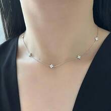 1pc Women's Fashionable Delicate Four-Leaf Clover Zirconia Stainless Steel Necklace, Suitable For Daily Wear, Parties, Gatherings, Mother's Day Gift