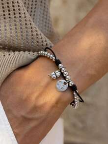 1PC New Simple And Fashionable Street Y2K Asymmetric Cross Clover Round Tassel Braided Bead Bracelet, Suitable For Men And Women's Daily Matching, Suitable For Party And Birthday Gifts Autumn/Winter Halloween