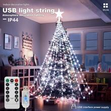 1 pièce de lumière de Noël intérieure et extérieure OSIDEN avec télécommande - Guirlande lumineuse de haute qualité alimentée par USB (192 LED/282 LED en option), indice de protection IP44 contre l'eau, 8 modes d'éclairage (constant, clignotant, dégradé, orage), télécommande infrarouge, décoration étoile au sommet convenant pour Noël, décorations de Noël pour la maison, décoration de pièce en hiver
