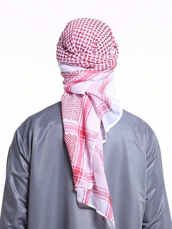 1pc Classic Arabian Checkered Jacquard Wave Pattern Scarf, Middle Eastern Accessory, Headscarf For Men, Large Size Square Scarf, Middle Eastern Desert Scarf, Choice For Daily And Festive Gifts