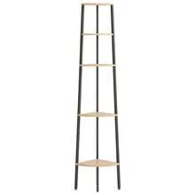 Estante de esquina de 5 niveles Larryhot marrón claro y negro 45,5 x 31,5 x 180 cm, resistente y duradero, fácil de montar, estilo decorativo, adecuado para guardar adornos, figuras, libros, artículos pequeños, etc. - Marrón - Ver 3