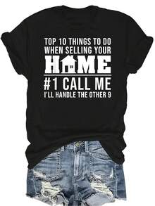 Camiseta divertida de agente inmobiliario para mujer, unisex, de verano, casual, transpirable, con personalidad, cuello redondo, manga corta, ropa de calle, versátil, adecuada para adolescentes y adultos - Negro - Ver 1