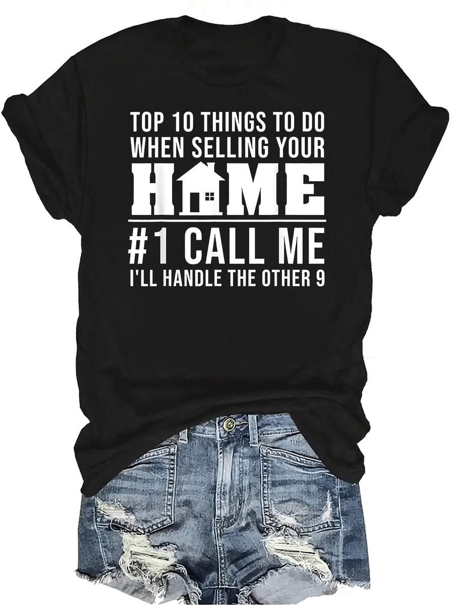 Camiseta divertida de agente inmobiliario para mujer, unisex, de verano, casual, transpirable, con personalidad, cuello redondo, manga corta, ropa de calle, versátil, adecuada para adolescentes y adultos - Negro - Ver 1