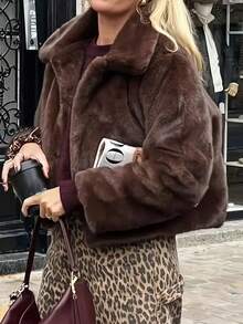 DEEKA 冬季新款仿貂皮草大衣女短款宽松修身高端加厚毛茸茸外套 - 棕色 - 查看 7