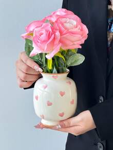 1 Stück Mini Dopamin Vase, Keramikmaterial mit rundem Mund, farbiger Rand, Herzdesign, elegante Heimdekoration Tischpflanze, hohe Ästhetik, minimalistischer moderner Stil, Mini-Dekoration geeignet für Hochzeit, Party, Zuhause, Büro, Hotel, Wohnzimmer, Feiertags-Raumdekoration Blumenvase Glasvase - Verschiedenfarbig - Übersicht 10