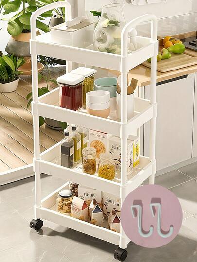 Multi-Layer Rolling Storage Cart Storage Rack, 3/4-Layer Plastic Mobile Shelf With Wheels, Suitable For Kitchen, Bedroom, Bathroom, Office, Party, Placing Seasonings, Snacks, Kitchen Utensils, Daily Necessities, Bathroom Supplies, Stationery, Gifts, Etc., Autumn Festival Decoration/Halloween Gifts/Christmas Gifts/New Year